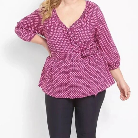 Lane Bryant Womens Size 18/20 Illusion Collection Swiss Dot Faux Wrap Top 708 - Picture 3 of 11
